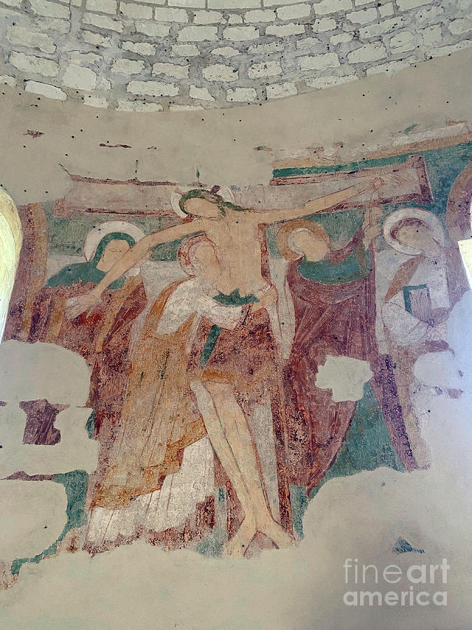 The Descent From Croix, Saint-jean Du Liget Chapel, Touraine, 12th Century Painting by Romanesque