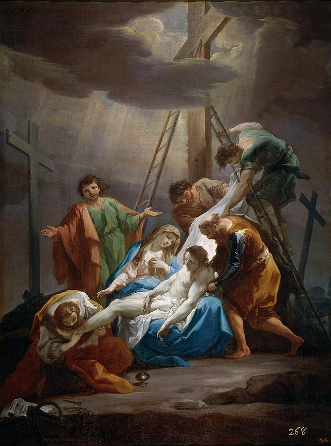 The Descent from the Cross, ca. 1754, Italian School, Oil on canvas, 147 c... Painting by Corrado Giaquinto -c 1703-1765-