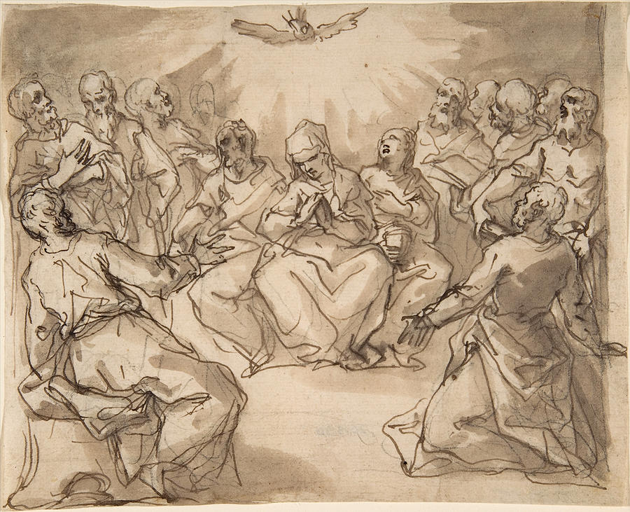 The Descent of the Holy Ghost Drawing by Hans Rottenhammer