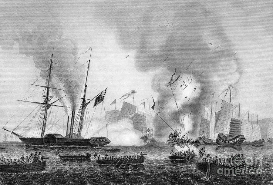 The Destruction Of The Chinese War Junk Drawing by Print Collector