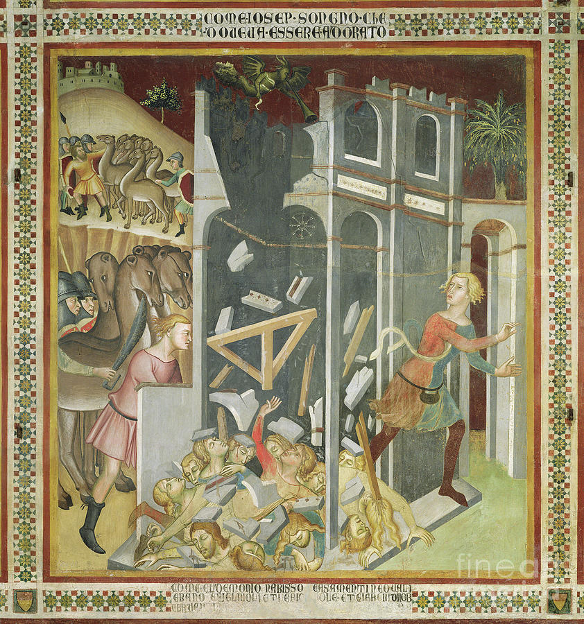 The Destruction Of The House Of Job And The Theft Of His Herd By The Sabians, 1356-6 Painting by Also Manfredi De Battilori Bartolo Di Fredi