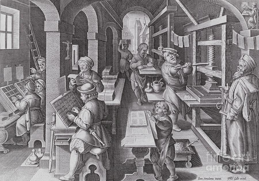 The Development Of Printing, Plate 5 From Nova Reperta Painting by Jan Van Der Straet