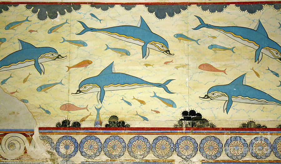 Greek Painting - The Dolphin Fresco In The Queens Bathroom, Knossos, Crete 1550-1450 Bc by Minoan
