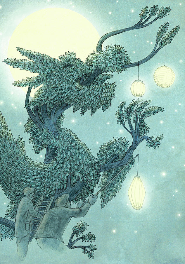 Night Drawing - The Dragon Tree - night by Eric Fan