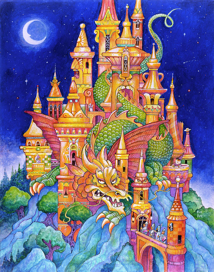 Moonlight Painting - The Dragons Castle by Bill Bell