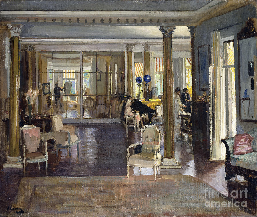 The Drawing Room, Falconhead, 1917 Oil On Canvas Laid On Board Painting by John Lavery