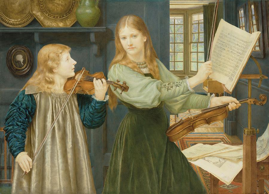 Violin Painting - The Duet; Portraits Of Alexandra, Daughter Of Rev. G by Henry James Holiday