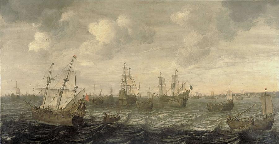 Boat Painting - The Dutch Herring Fleet under Sail. by Cornelis Beelt