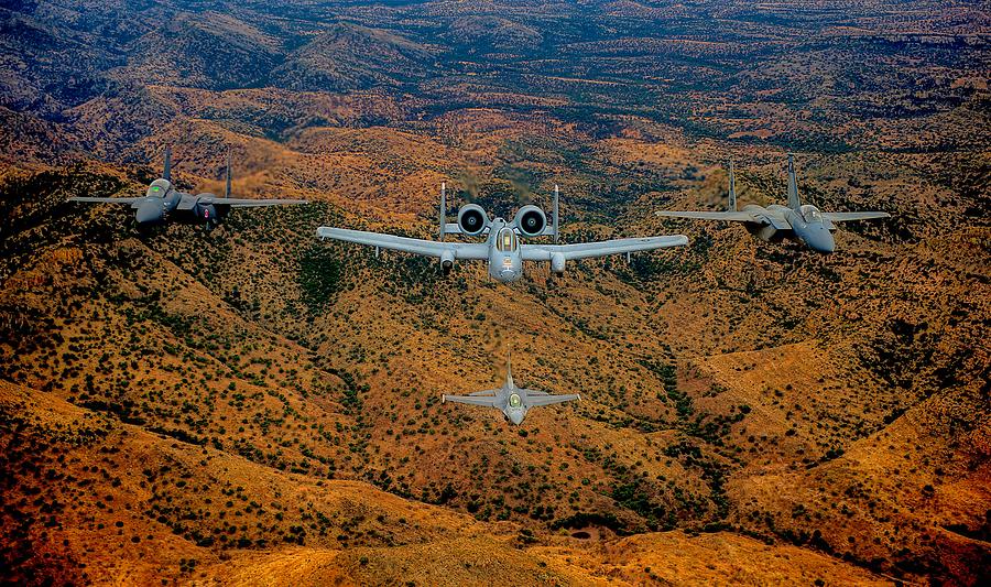 Jet Photograph - The Eagle, Falcon, And Warthog by Mountain Dreams