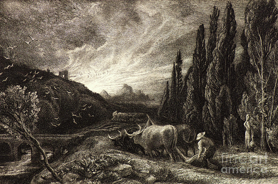 The Early Ploughman  Etching Painting by Samuel Palmer