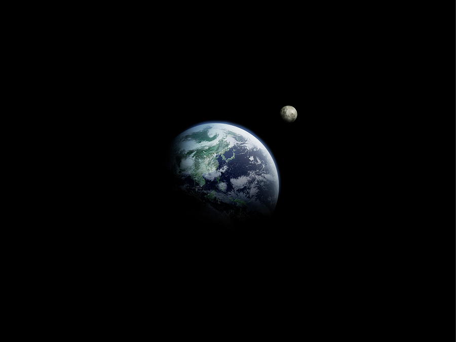 The Earth And The Moon, Computer Photograph by Vgl/amanaimagesrf