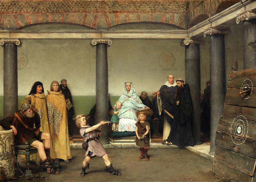 Lawrence Alma Tadema Painting - The Education of the Children of Clotilde and Clovis by Sir Lawrence Alma-Tadema