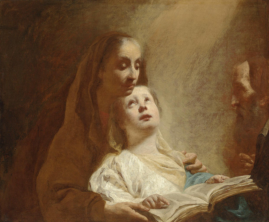 The Education of the Virgin Painting by Attributed to Giovanni Battista Piazzetta