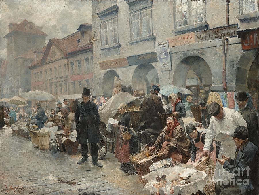 The Egg Market In Prague, 1888 Painting by Ludek Or Ludwig Marold