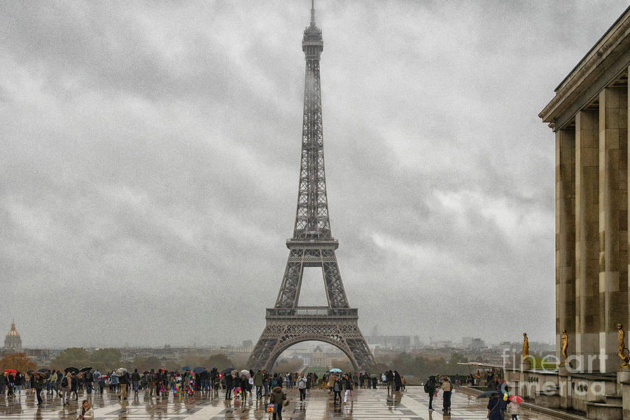  The Eiffel Tower Paris France Cloudy Day Moody Skies Photograph by Wayne Moran