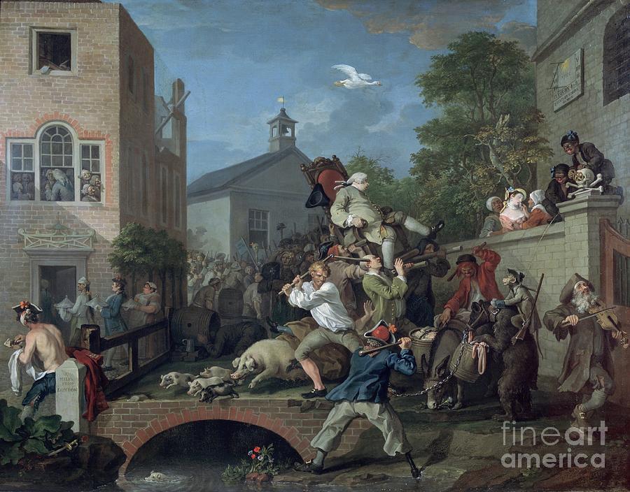 Monkey Painting - The Election Iv Chairing The Member, 1754-55 by William Hogarth
