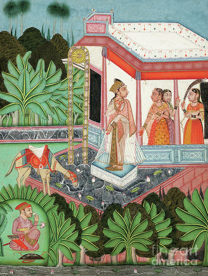 The Elopement of Dhola and Maru, Bundi Painting by Indian School