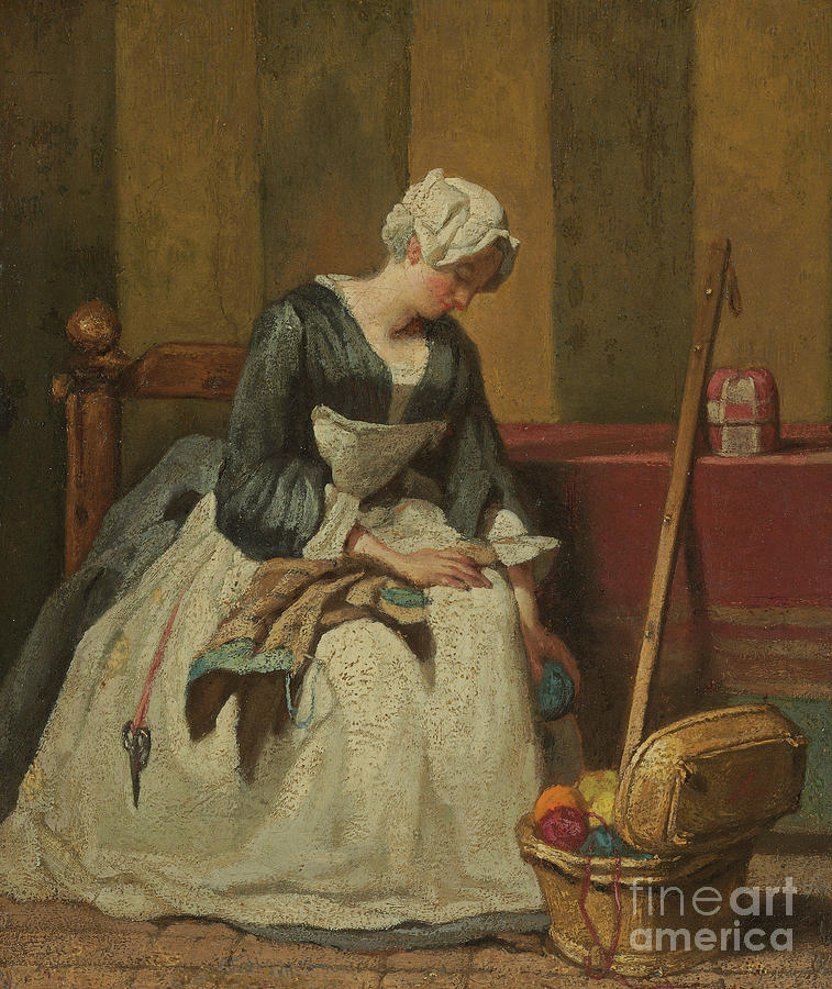 Portrait Painting - The Embroiderer by Jean-Baptiste Simeon Chardin