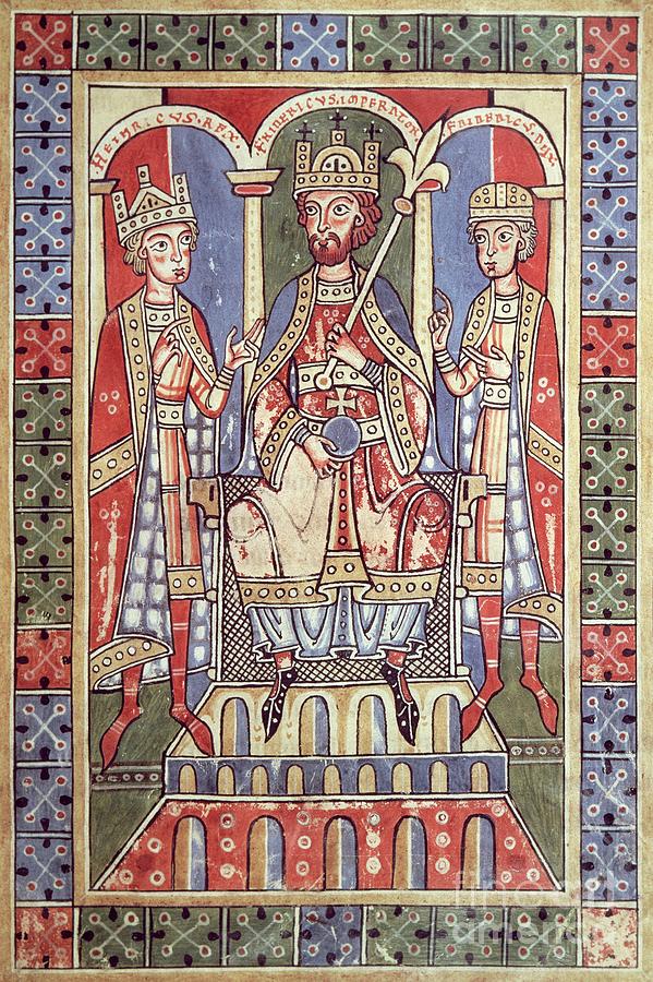 The Emperor Frederick Barbarossa With His Sons Painting by European School