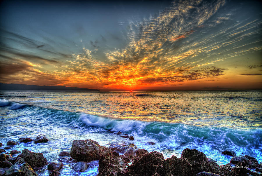 Oahu HI The End Sunset North Shore Seascape Landscape Art Photograph by Reid Callaway
