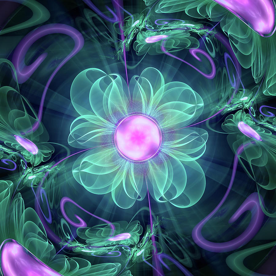 The Enigma Bloom, an Aqua-Violet Fractal Flower Digital Art by Jaya ...