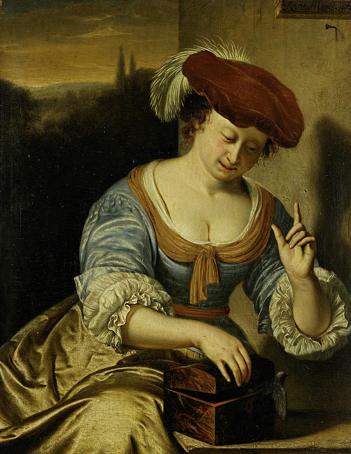 The Escaped Bird - Allegory of the Lost Chastity Painting by Frans van Mieris the Elder
