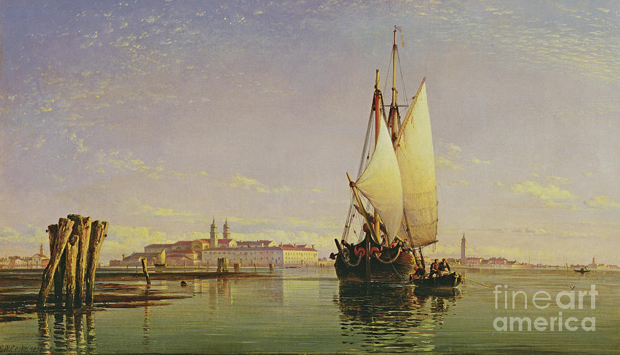 Italy Painting - The Euganean Hills And The Laguna Of Venice - Trabaccola Waiting For The Tide, Sunset, 1853 by Edward William Cooke
