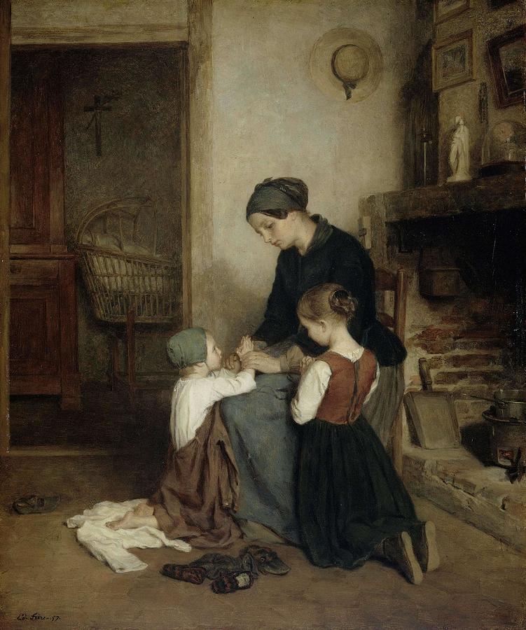 The Evening Prayer. Painting by Pierre Edouard Frere -1819-1886-