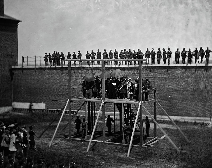Execution Painting - The Execution Of The Lincoln Conspirators, John F. Hartranft Reading The Death Warrant, 1865 by Alexander Gardner Execution Painting - The Execution Of The Lincoln Conspirators, John F. Hartranft Reading The Death Warrant, 1865 by Alexander Gardner