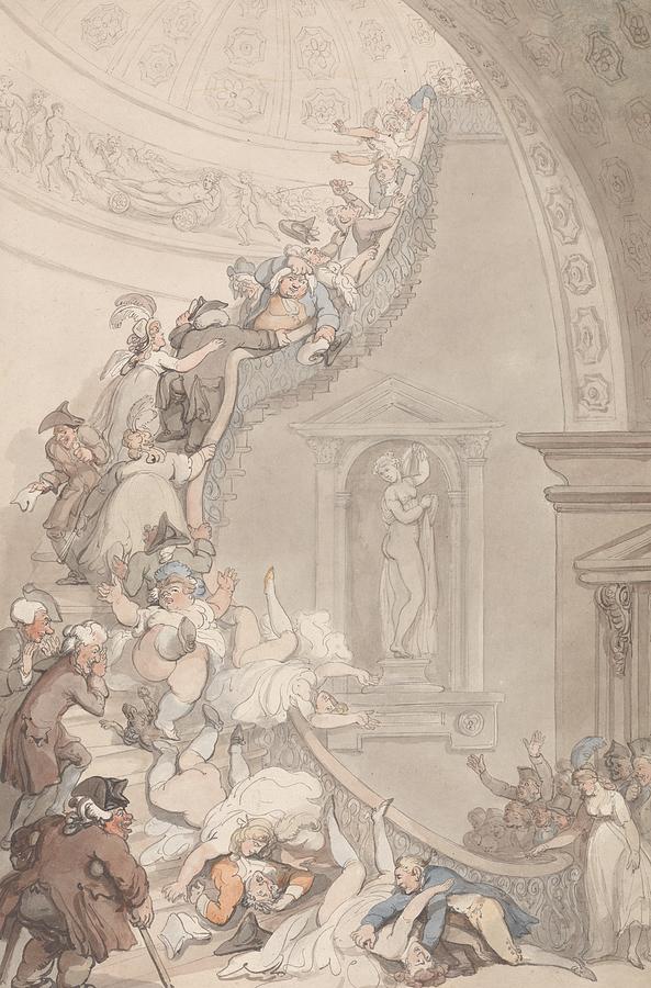 The Exhibition Stare-Case, Somerset House Drawing by Thomas Rowlandson