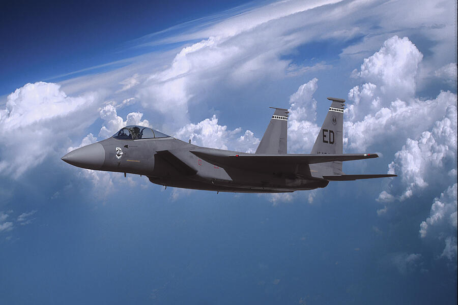 The F-15 Eagle Flies High Mixed Media by Erik Simonsen