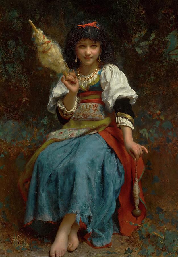 The Fair Spinner Painting by Etienne Adolphe Piot