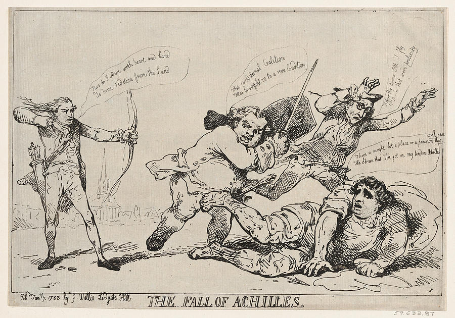 The Fall of Achilles Drawing by Thomas Rowlandson