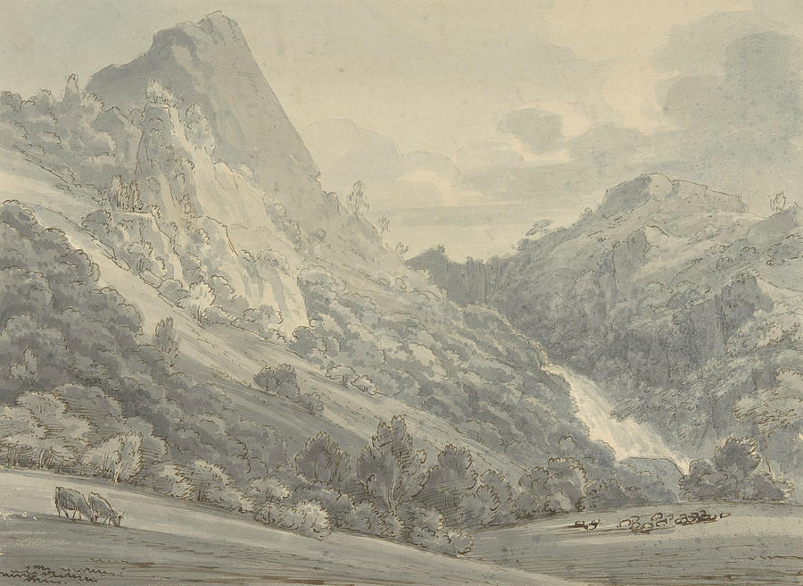 The Falls of Lodore Drawing by Thomas Sunderland
