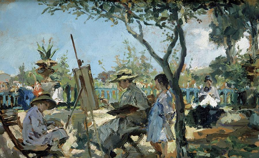 The Family In The Garden -la Familia En El Jardin- - 19th Century. Painting by Alejandro Ferrant y Fischermans -1843-1917-