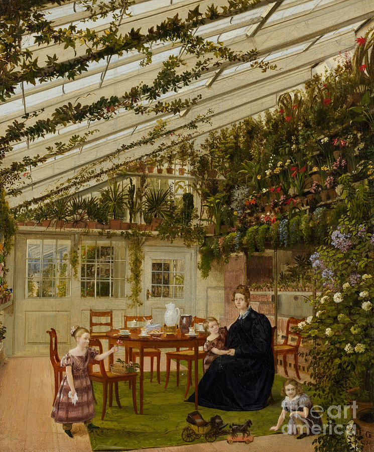 The Family of Mr Westfal in the Conservatory, 1836  Painting by Eduard Gaertner