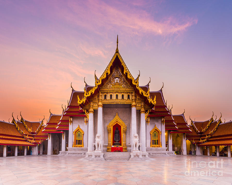 Buddha Photograph - The Famous Marble Temple Benchamabophit by Pumidol Buddha Photograph - The Famous Marble Temple Benchamabophit by Pumidol