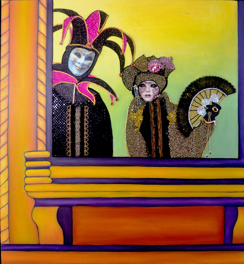 Carnival Of Venice Mixed Media - The Fan - Carnival of Venice by Anni Adkins