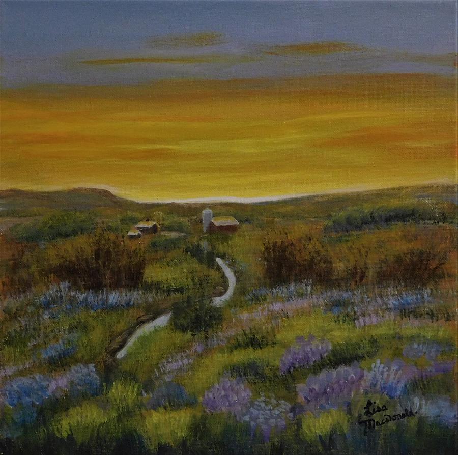 Landscape Painting - The Farm at Dusk by Lisa MacDonald Landscape Painting - The Farm at Dusk by Lisa MacDonald