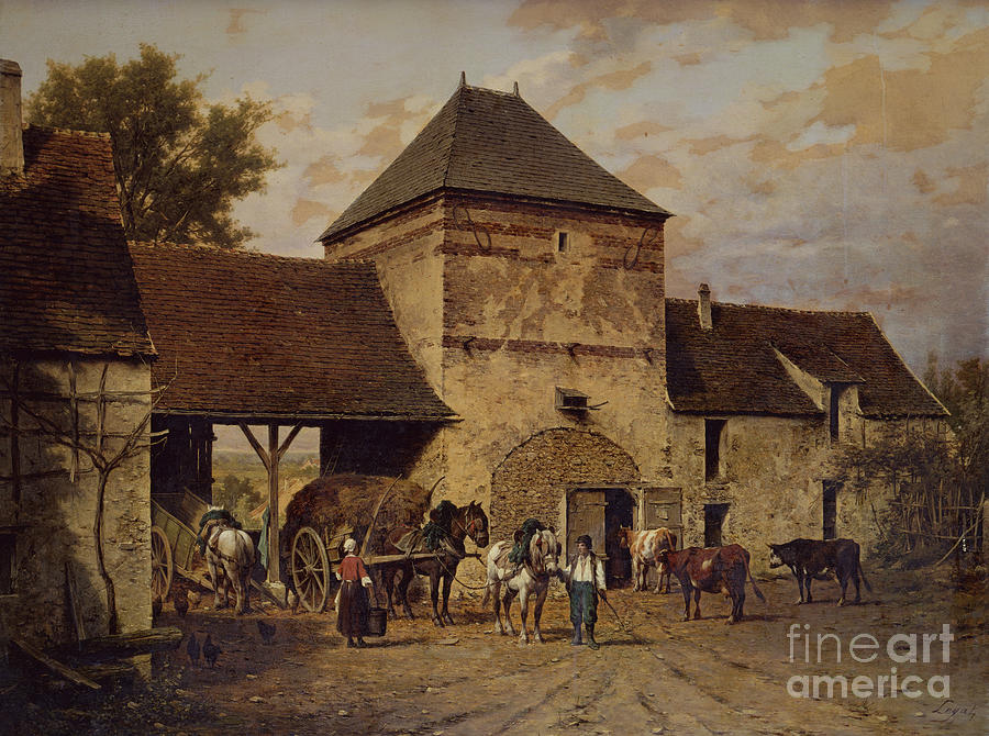 The Farmyard By Leon Legat Painting by Leon Legat
