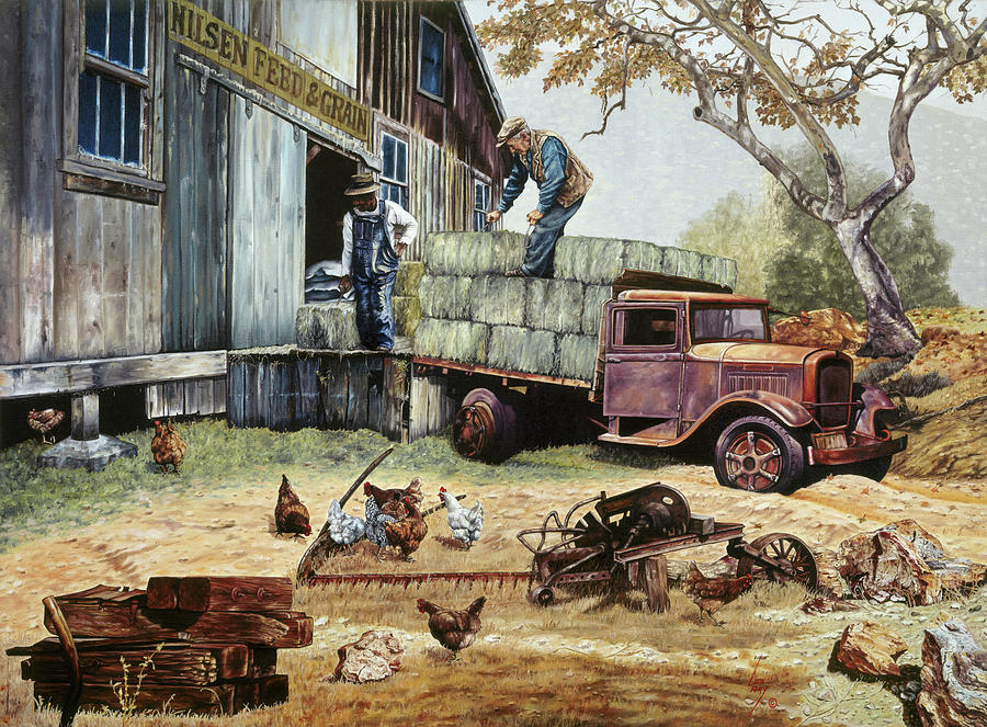 Barn Painting - The Feed Store Patrons by Les Ray