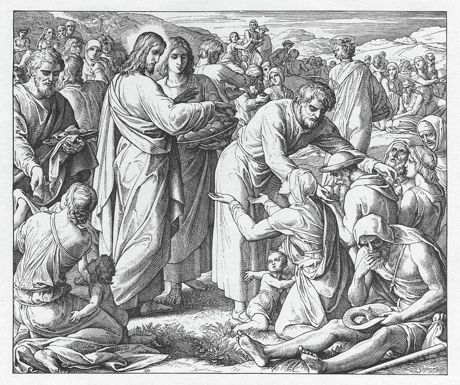 The feeding of the 5000, Gospel of John Painting by New Digital Museum ...
