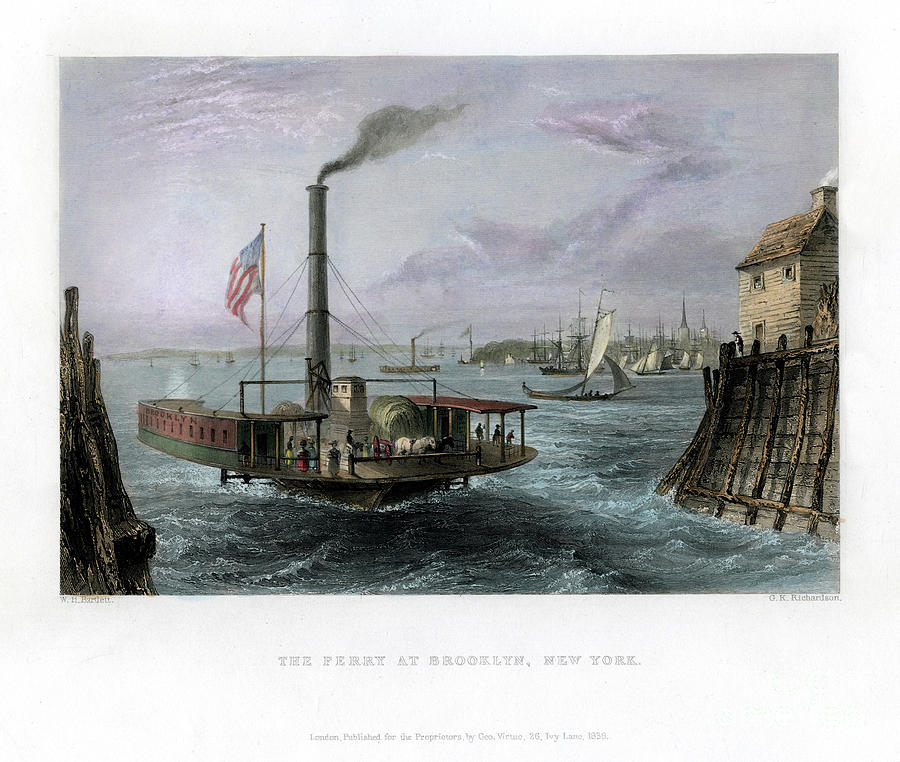 The Ferry At Brooklyn, New York, Usa Drawing by Print Collector