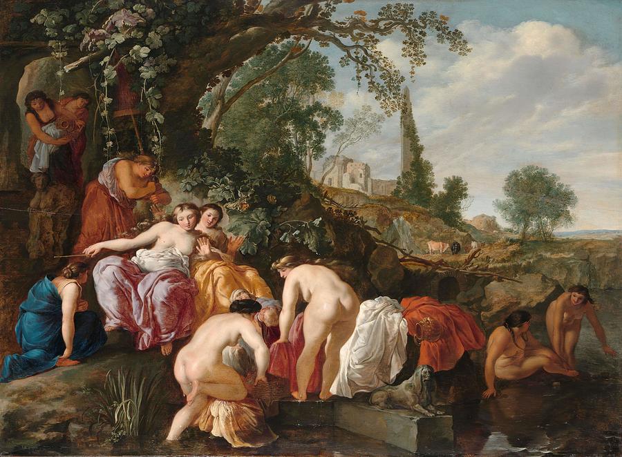 The Finding of Moses. Pharaohs Daughter Discovers Moses in the Rush Basket. Painting by Moyses van Wtenbrouck -mentioned on object-