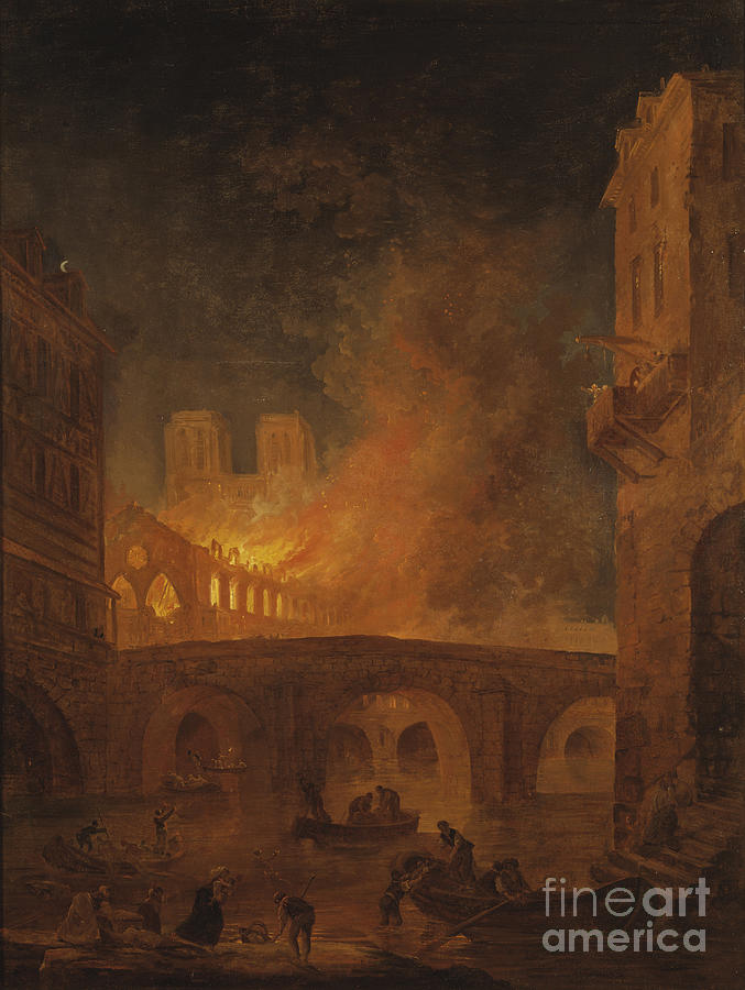 Hubert Robert Painting - The Fire Of Hotel-dieu In Paris, By Robert, Hubert by Hubert Robert