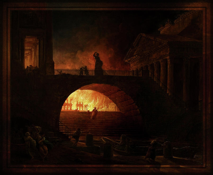 The Fire of Rome by Hubert Robert Painting by Rolando Burbon