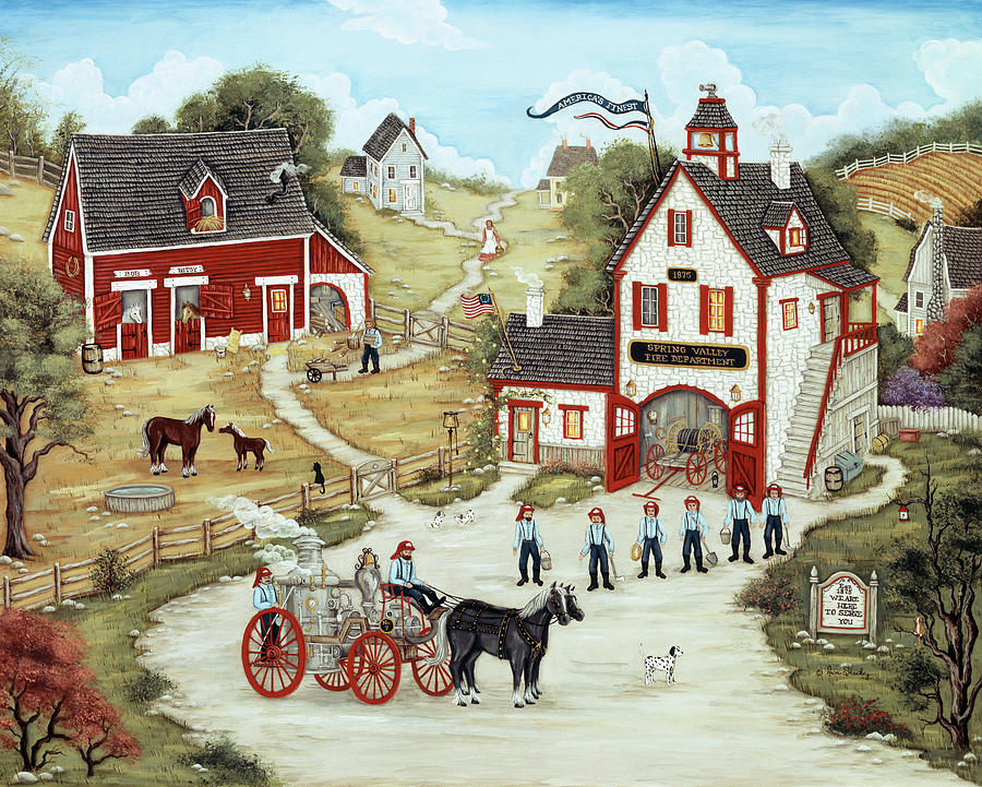 Country Painting - The Firemen Of Spring Valley by Ann Stookey Country Painting - The Firemen Of Spring Valley by Ann Stookey