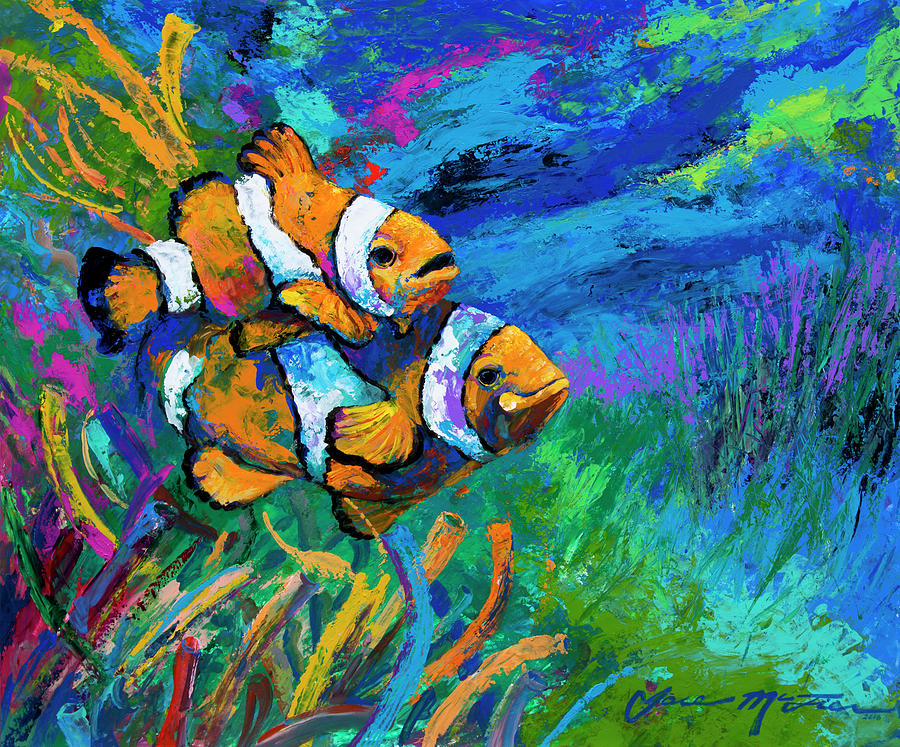 Animal Painting - The First Date Smiling Clownfish by Jace D. Mctier