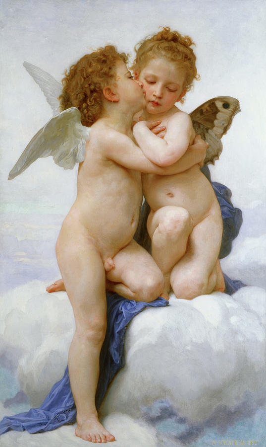 Bouguereau Painting - The First Kiss, 1890 by William-Adolphe Bouguereau Bouguereau Painting - The First Kiss, 1890 by William-Adolphe Bouguereau