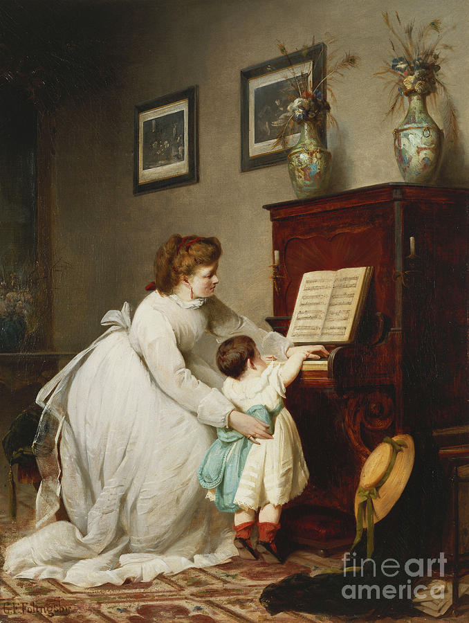 Book Painting - The First Lesson by George Frederick Folingsby